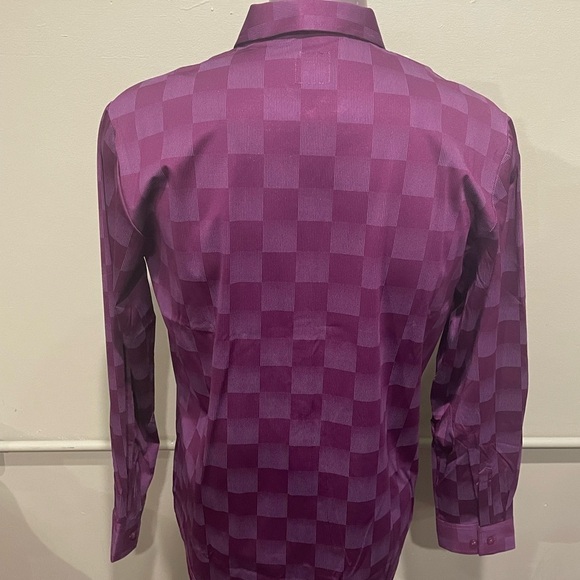 Deniko shirt button front burgundy checker modern fit - Picture 2 of 4